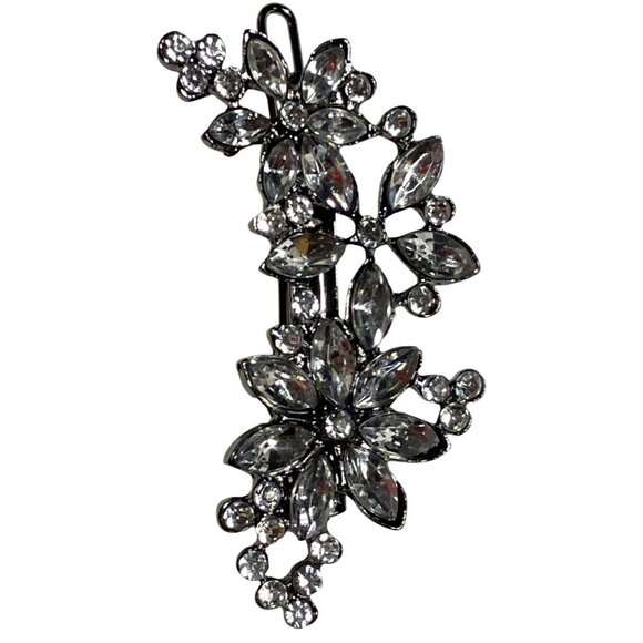 CrFlower Hair Clip W/ Rhinestone Detailing For Women Silver Tone Finish - Picture 4 of 10